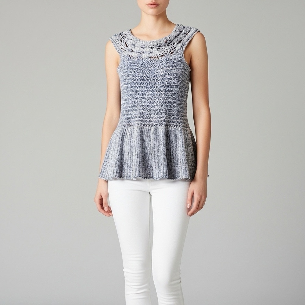 Free People Linen Silk Blend Crochet Tunic Top Size S